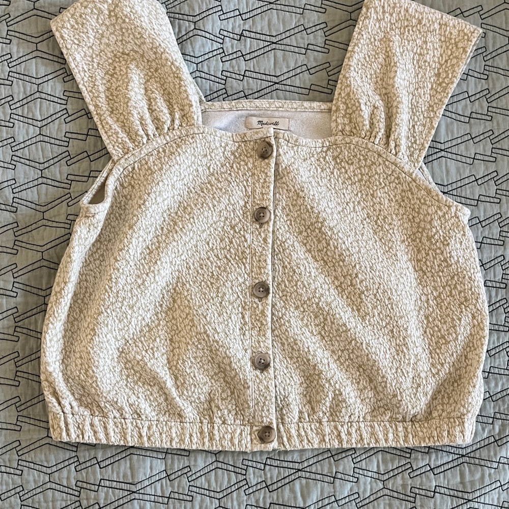 Madewell Cream Textured Button Crop Top